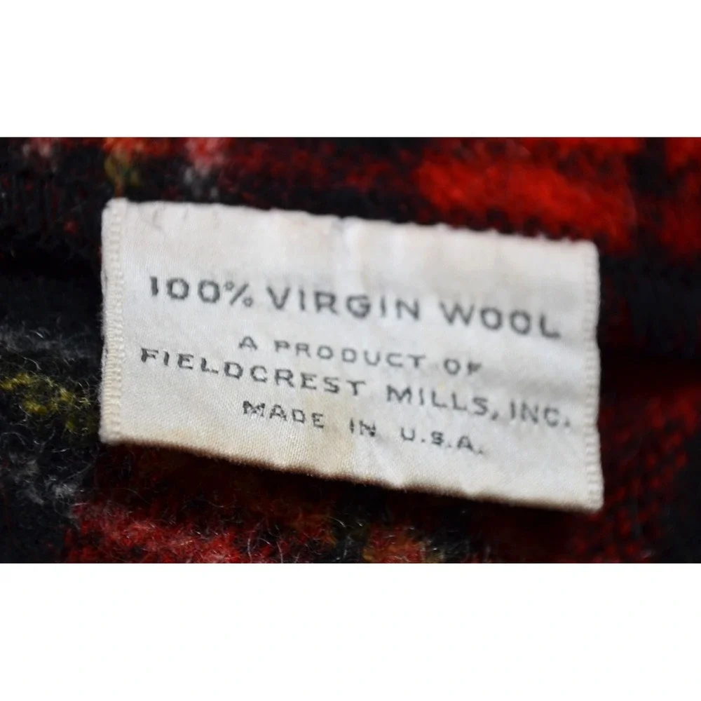 Vtg St Mary's Wool Blanket 82x64 Twin Sz‎ Red Black White Plaid Fieldcrest Mills